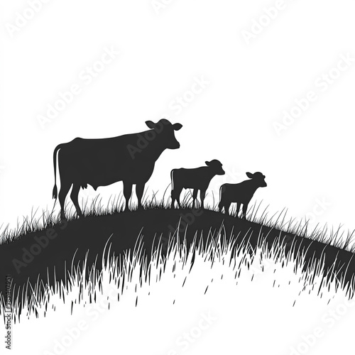 Cow And Calf Silhouette, Il...