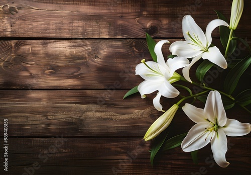White Easter Lilies on Wooden Background