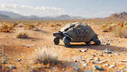 Desert Tortoise Crossing – A Slow-Moving Tortoise Trekking Across the Hot Desert Sands photo