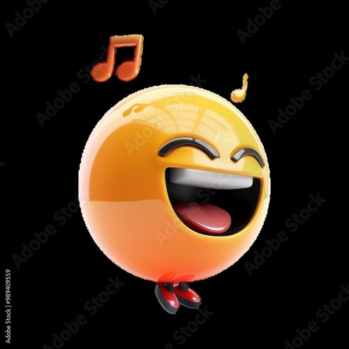 Happy emoji dancing with musical notes in a cheerful setting photo