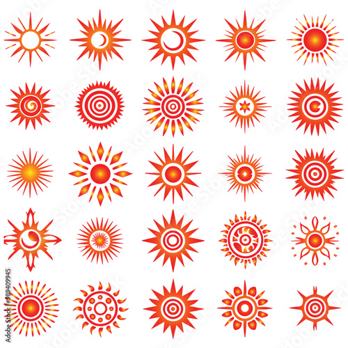 Set Of Close-up Stylized Sun Symbols.