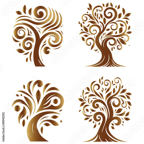Set Of Stylish Tree Design.
