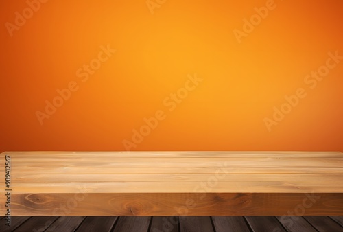 Wallpaper Mural Orange Wall Background with Wooden Tabletop Mockup Torontodigital.ca