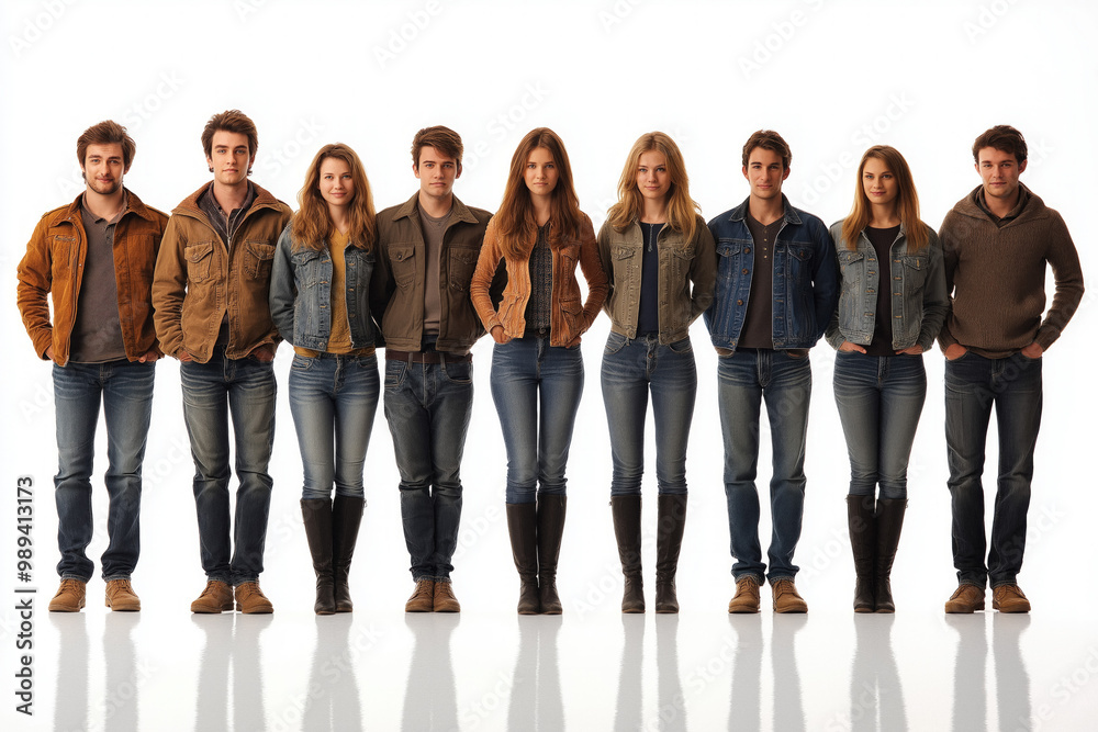 Obraz premium People In A Row On A White Background