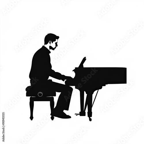 Pianist Silhouette, Illustr...