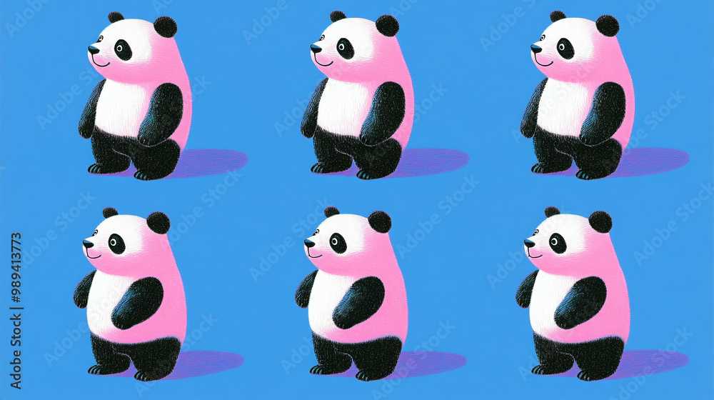 Obraz premium Panda Bears in Colorful Cartoon Style