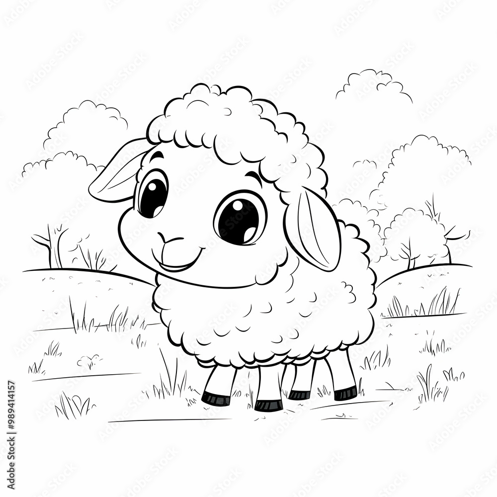 Obraz premium Cute Cartoon Sheep Illustration for Kids