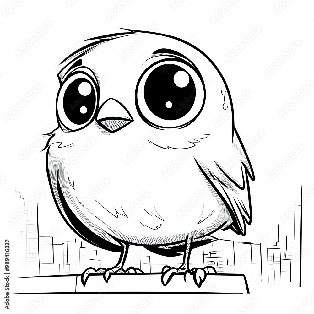 Fototapeta premium Cute Cartoon Bird with Big Eyes Illustration