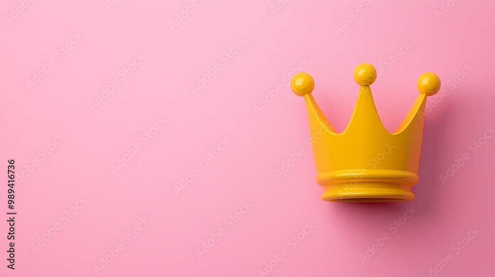 Bright yellow crown on a soft pink background, perfect for celebrating achievements or royal themes. Bright yellow crown on a soft pink background, perfect for celebrating achievements or royal themes.