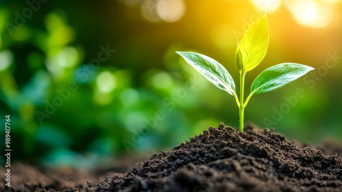 Small plant growing in sunlight representing new life