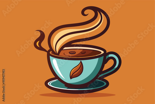 Stylized coffee cup with steam swirling upwards