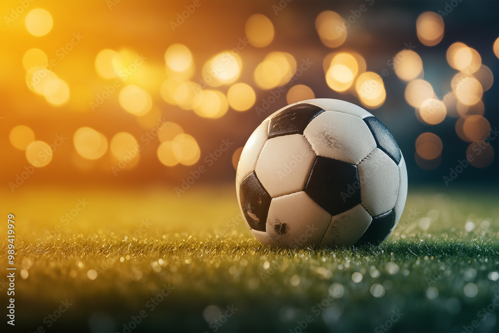 Fototapeta premium close-up soccer ball on a stadium