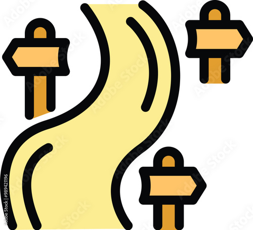 Winding road is leading to multiple directions, with signposts pointing the way forward, offering choices and possibilities