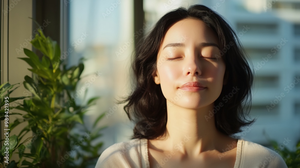 日本の太陽の光が差し込む窓辺での静かな瞑想 - 静けさとリラクゼーション 日本の太陽の光が差し込む窓辺での静かな瞑想 - 静けさとリラクゼーション