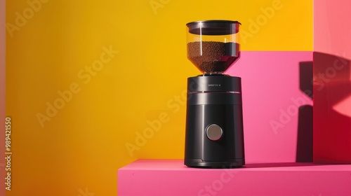 Coffee Grinder on a Pink and Yellow Background