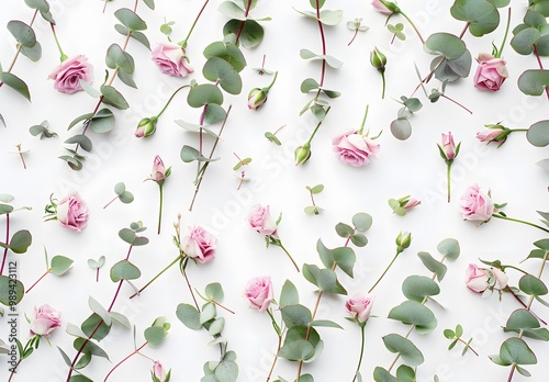 Wallpaper Mural Pink Roses and Eucalyptus Floral Pattern Torontodigital.ca
