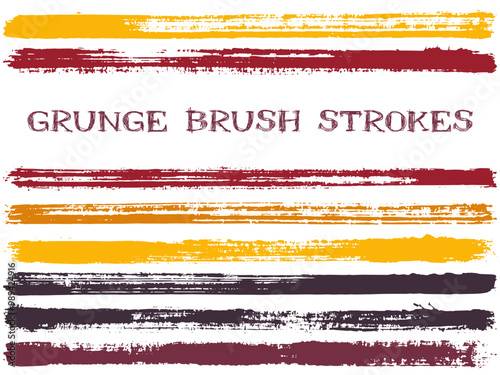 ink brush strokes isolated design elements. Set of paint lines. Artistic stripes, textured paintbrush stroke shapes. Collection of ink brushes, stripes isolated on white, vector paint samples.