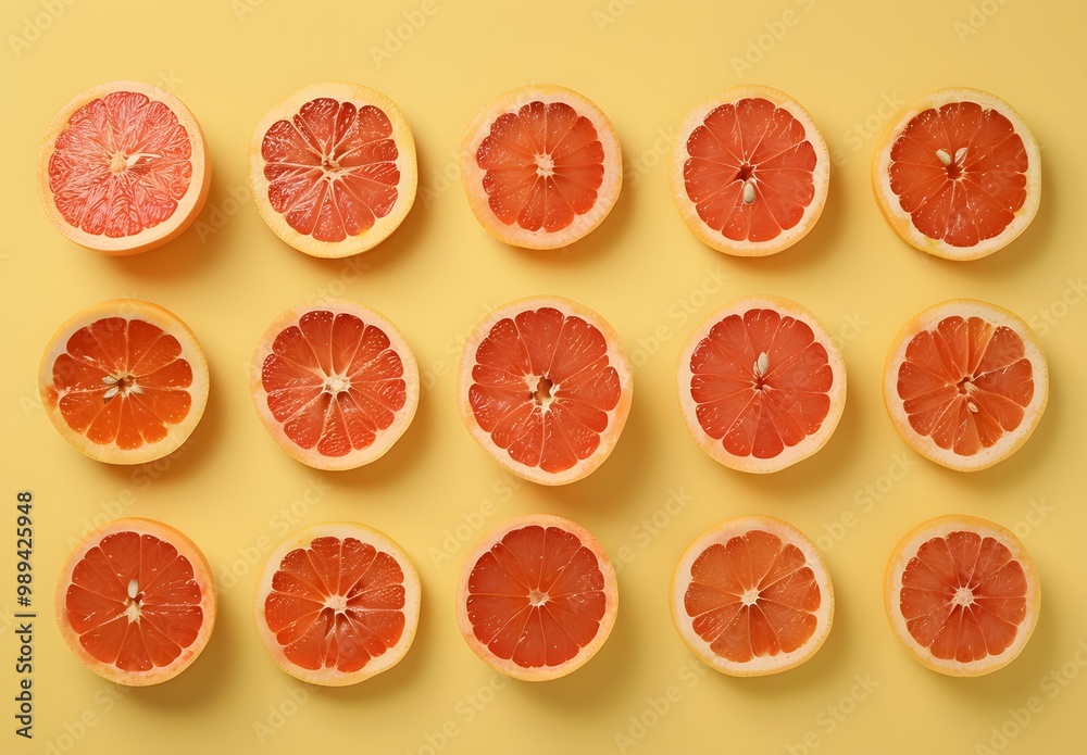 Grapefruit Slices Pattern on Yellow Background Grapefruit Slices Pattern on Yellow Background