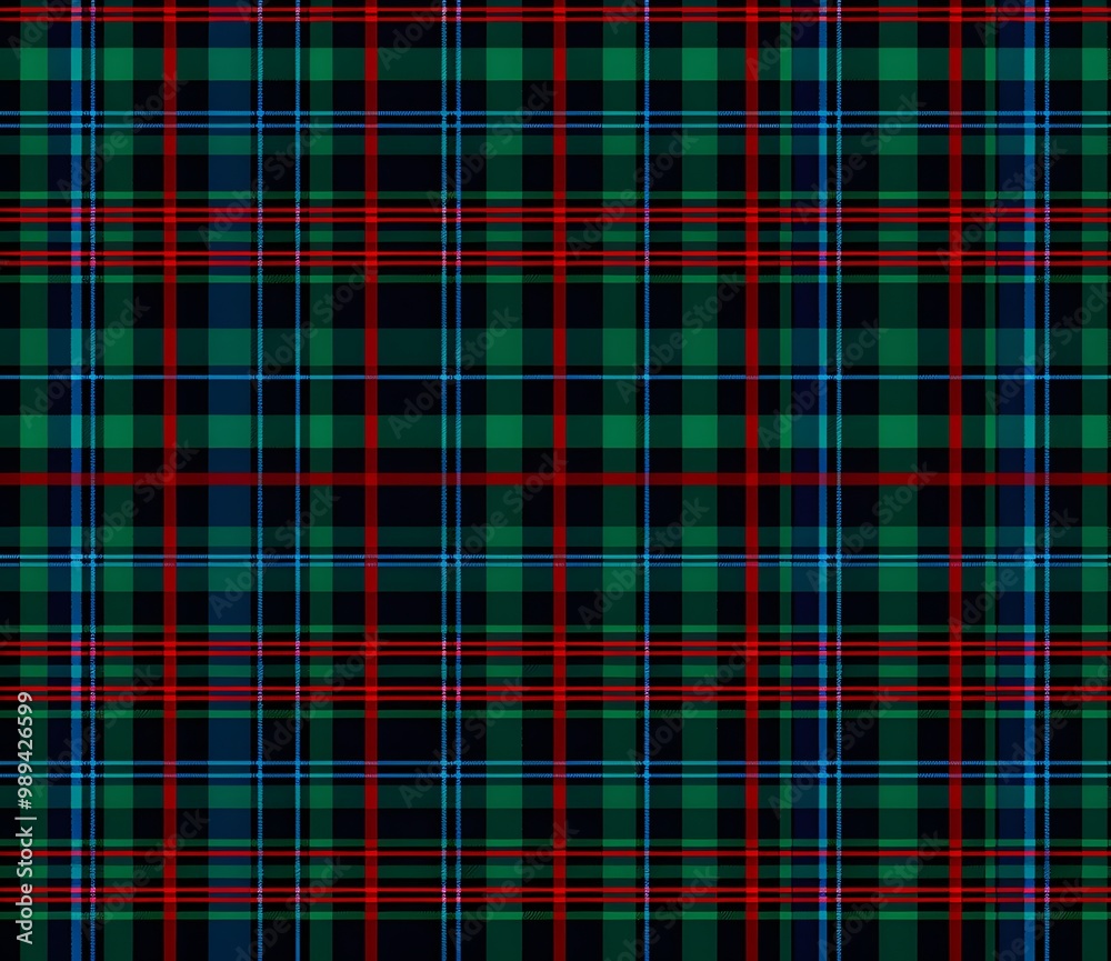 Fototapeta premium Green Dark Blue Tartan Plaid Pattern With Red Lines