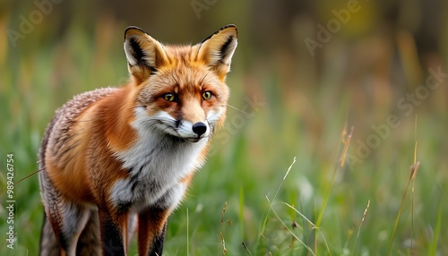 Majestic Red Fox Observing Its Field of Grass Environment