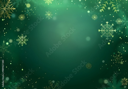 Green Gradient Background with Snowflakes for Christmas