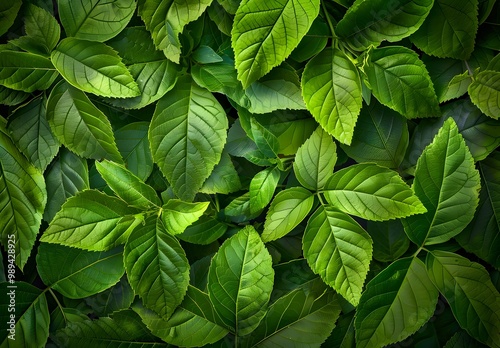 Vibrant Green Leaves Background Close Up