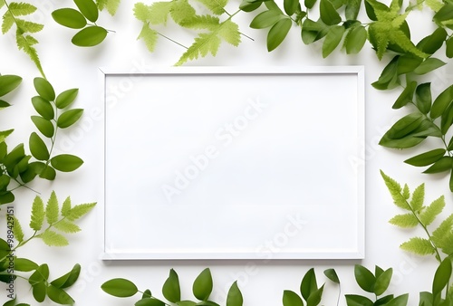 White Frame with Green Leaves Border for Text