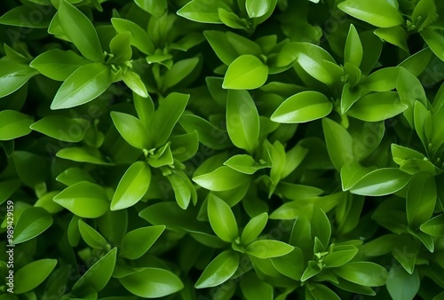 Lush Green Tea Plant Foliage Texture Background