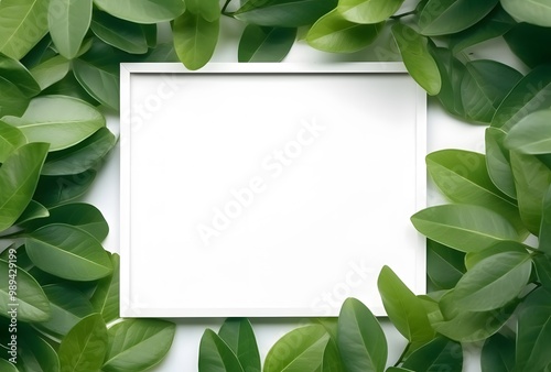 White Frame Surrounded by Green Leaves