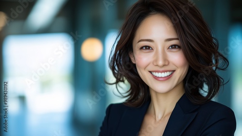 職業上の成功のためにフォーマルな服装で微笑む自信に満ちた日本のビジネスウーマン