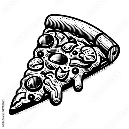 A pizza slice black vector with transparent background