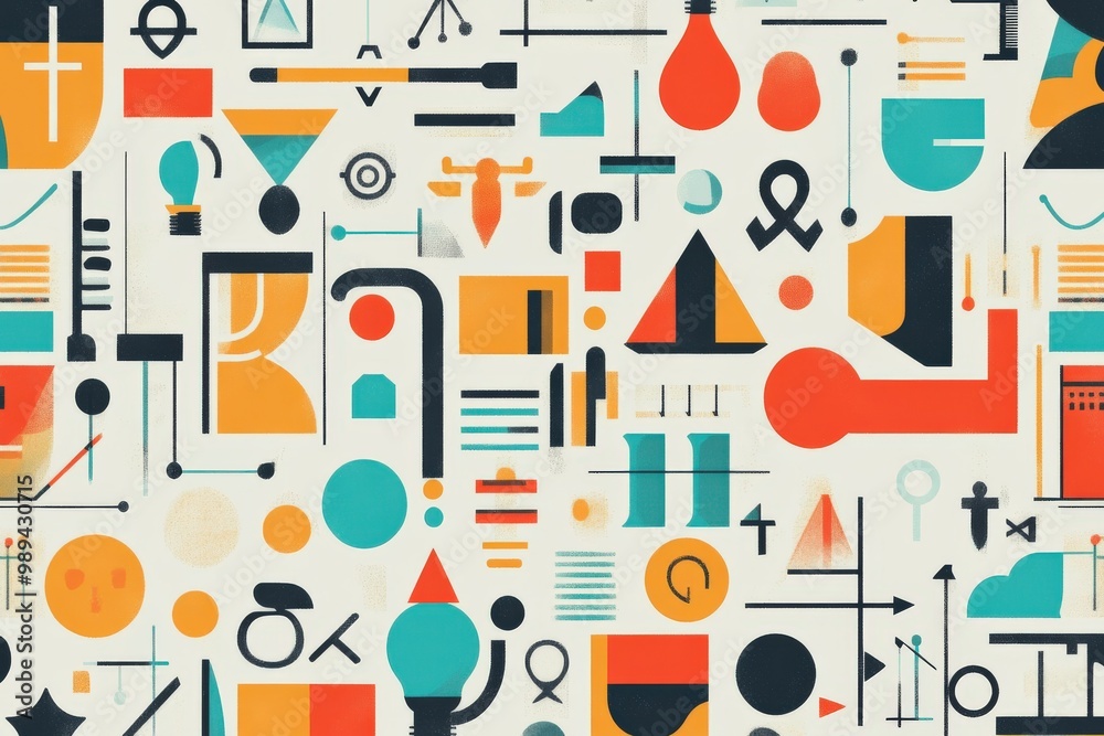 A colorful and abstract image of various shapes and symbols, including a clock, generative ai image A colorful and abstract image of various shapes and symbols, including a clock, generative ai image