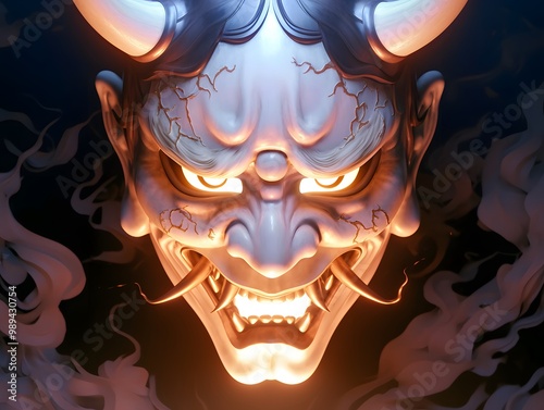 Dramatic 3D Japanese Ghost Mask with Exaggerated Features