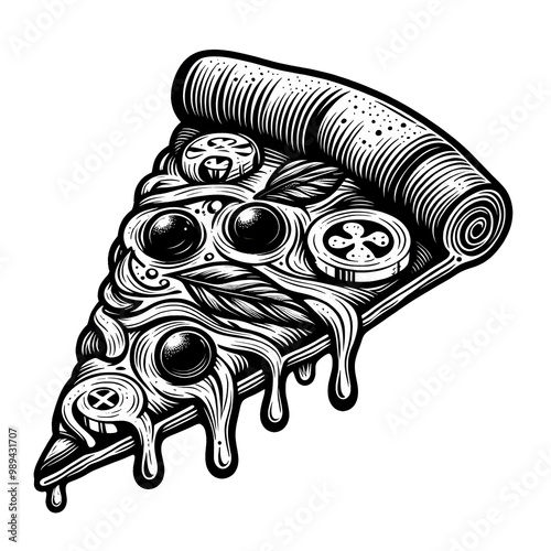 A pizza slice black vector with transparent background
