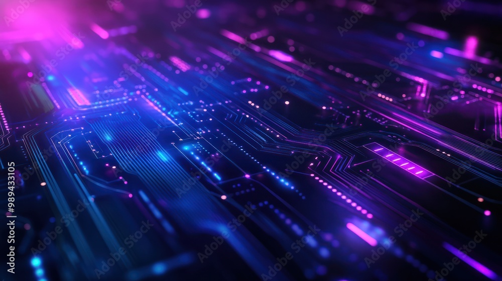 Blue and purple technology background circuits intertwine, illustrating ...