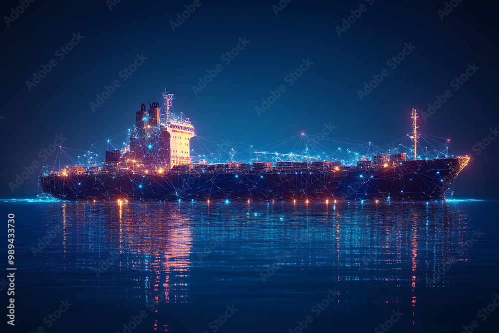 Fototapeta premium Cargo Ship it Wireframe plexus style Illustration