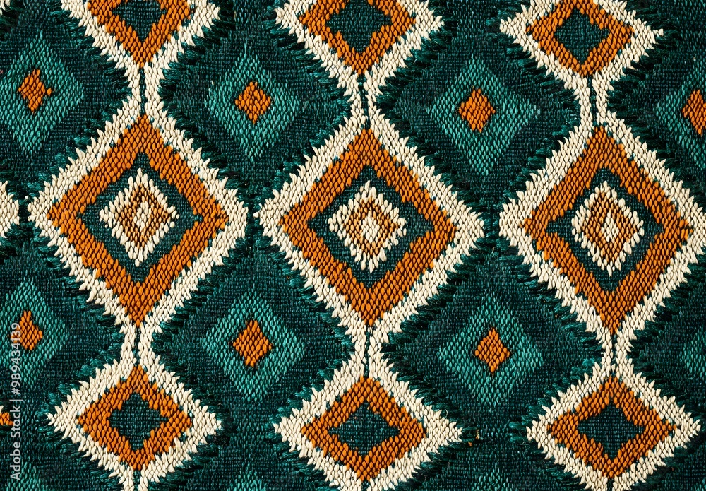 Handwoven Turquoise & Orange Geometric Textile Handwoven Turquoise & Orange Geometric Textile