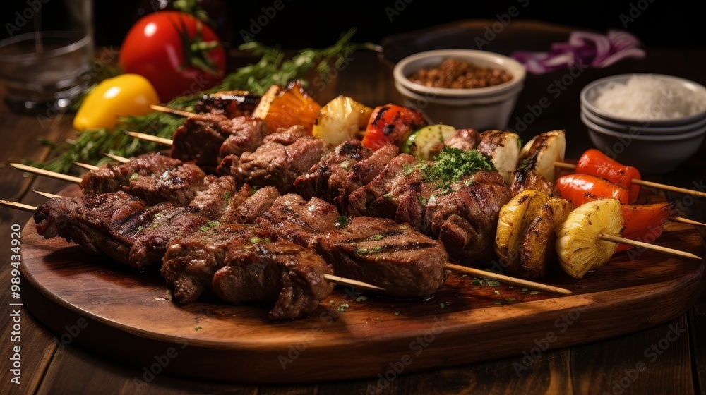 Sizzling Brazilian Skewers on Rustic Platter Sizzling Brazilian Skewers on Rustic Platter