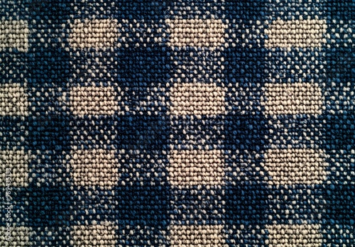 Blue and Beige Houndstooth Fabric Texture photo