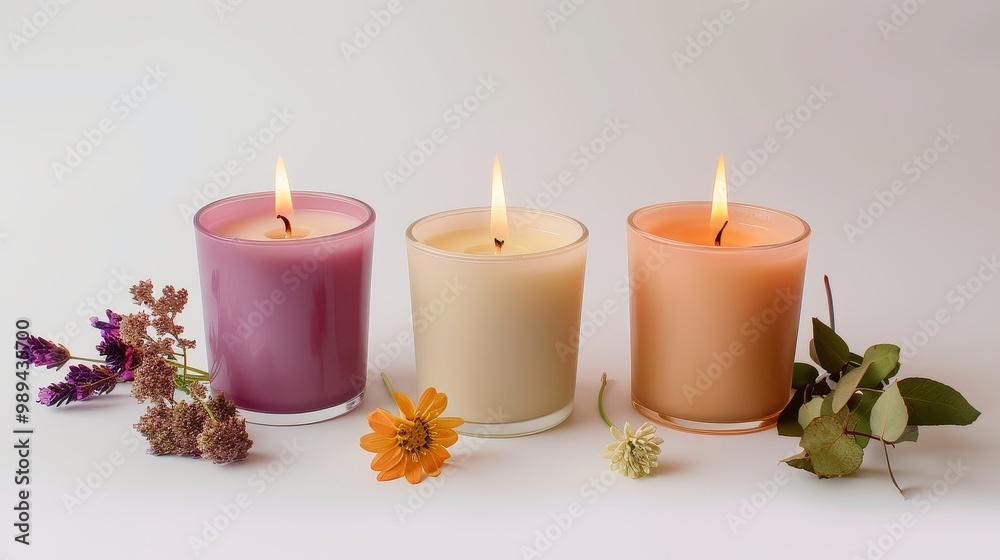 Illuminated Serenity: Trio of Candles on White Illuminated Serenity: Trio of Candles on White