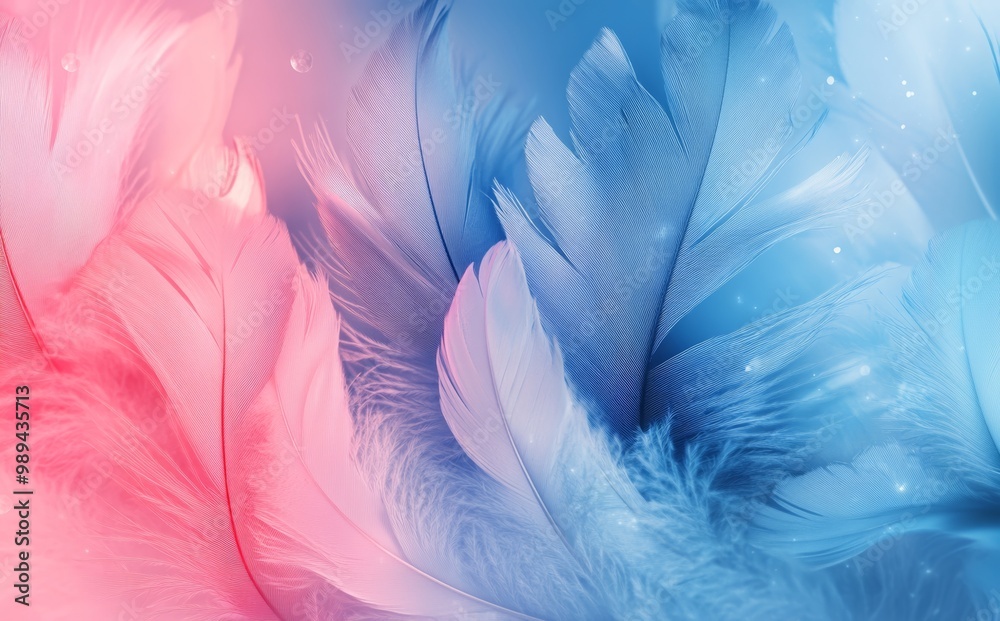 Obraz premium blue and pink feathers, abstract background