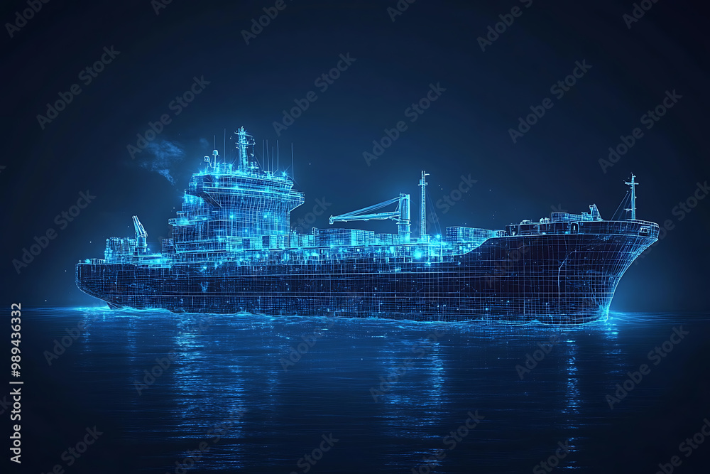 Fototapeta premium Cargo Ship it Wireframe plexus style Illustration