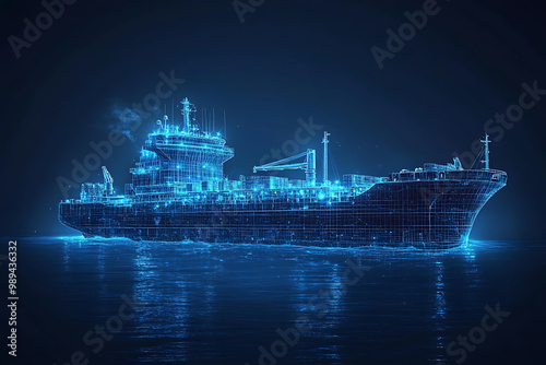 Cargo Ship it Wireframe plexus style Illustration