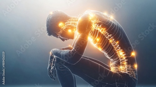 a person experiencing discomfort or pain while sitting or lying down, representing personal affliction