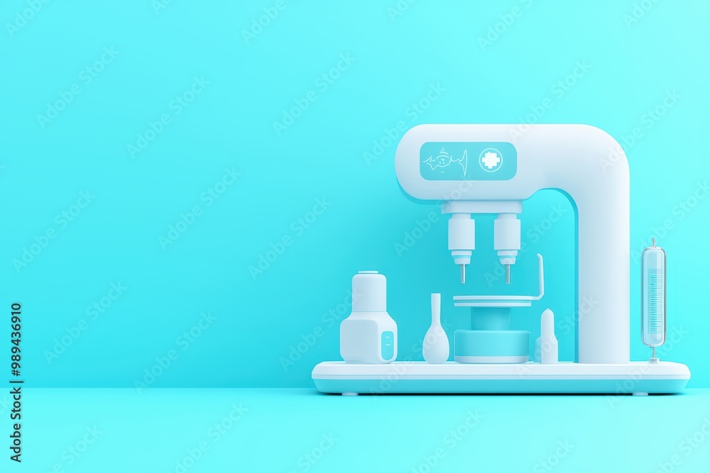 Modern laboratory equipment on a turquoise background. Modern laboratory equipment on a turquoise background.