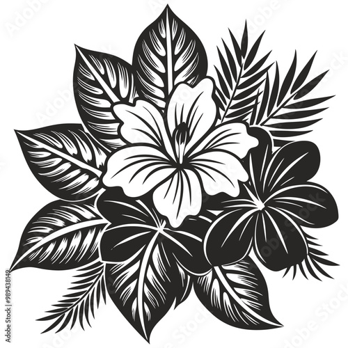 Black and white hawaiian flowers