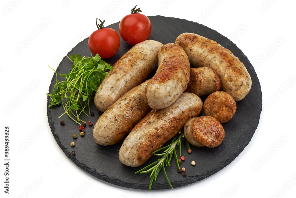 Grilled German Pork Sausages, munich sausage, isolated on white background Grilled German Pork Sausages, munich sausage, isolated on white background