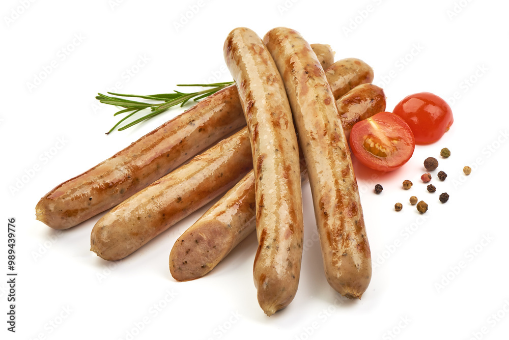 Grilled German Pork Sausages, munich sausage, isolated on white background Grilled German Pork Sausages, munich sausage, isolated on white background