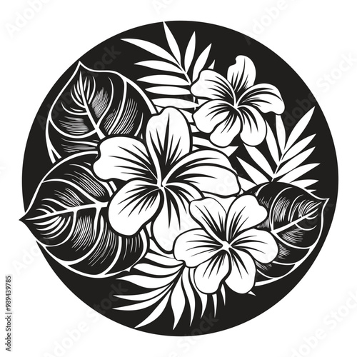Black and white hawaiian flowers