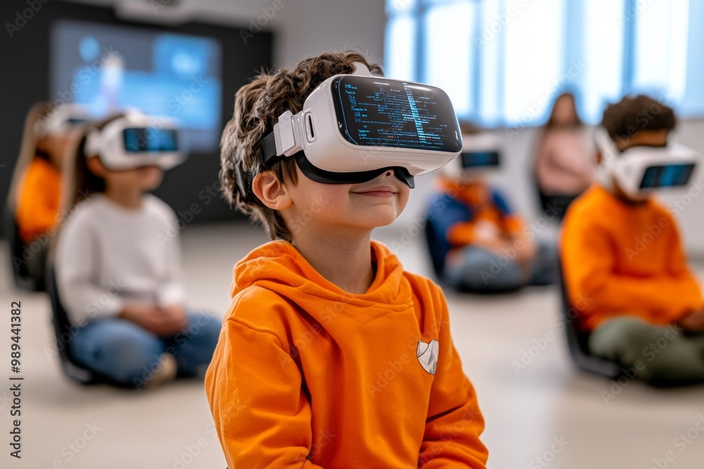 A classroom of the future where AI helps personalize lessons, providing instant feedback to students and adapting the curriculum based on individual progress A classroom of the future where AI helps personalize lessons, providing instant feedback to students and adapting the curriculum based on individual progress